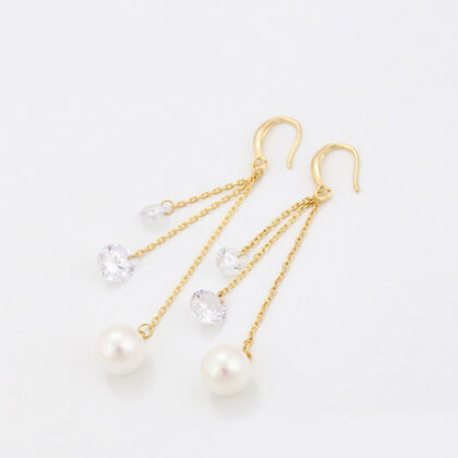 Cercei eleganti perla placati aur 24k sus