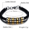 Bratara barbati piele naturala insertii metalice detalii