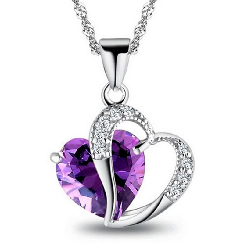 Colier argint 925 inimioara zirconiu mov fata
