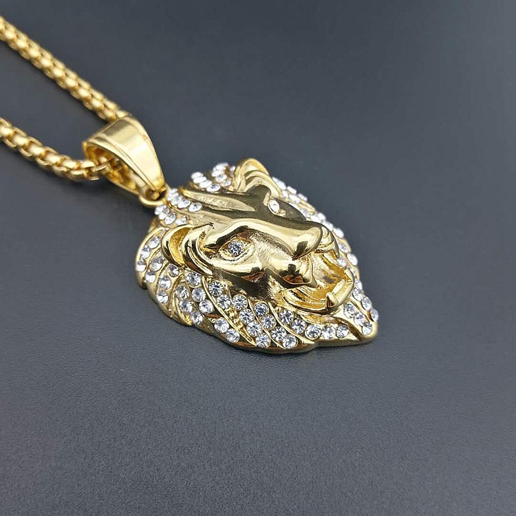 Lan placat aur pandantiv cap de leu sus