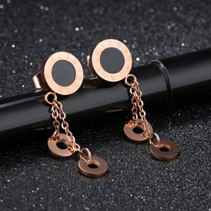 Cercei sfere stainless steel placati aur sus