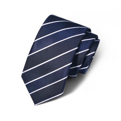 Cravata barbati bleumarin cu dungi albe
