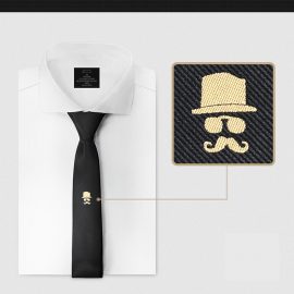Cravata barbati neagra cu model moustache