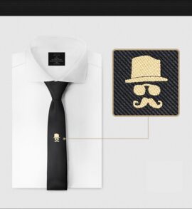 Cravata barbati neagra cu model moustache