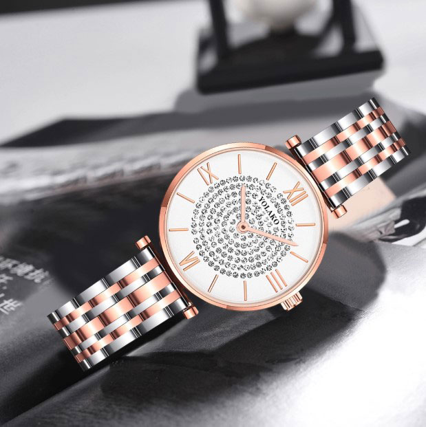 Ceas dama elegant cristale auriu profil