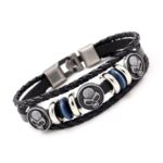 Bratara unisex piele neagra amuleta schelet