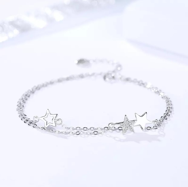 Bratara dubla argint 925 stelute zirconiu fata