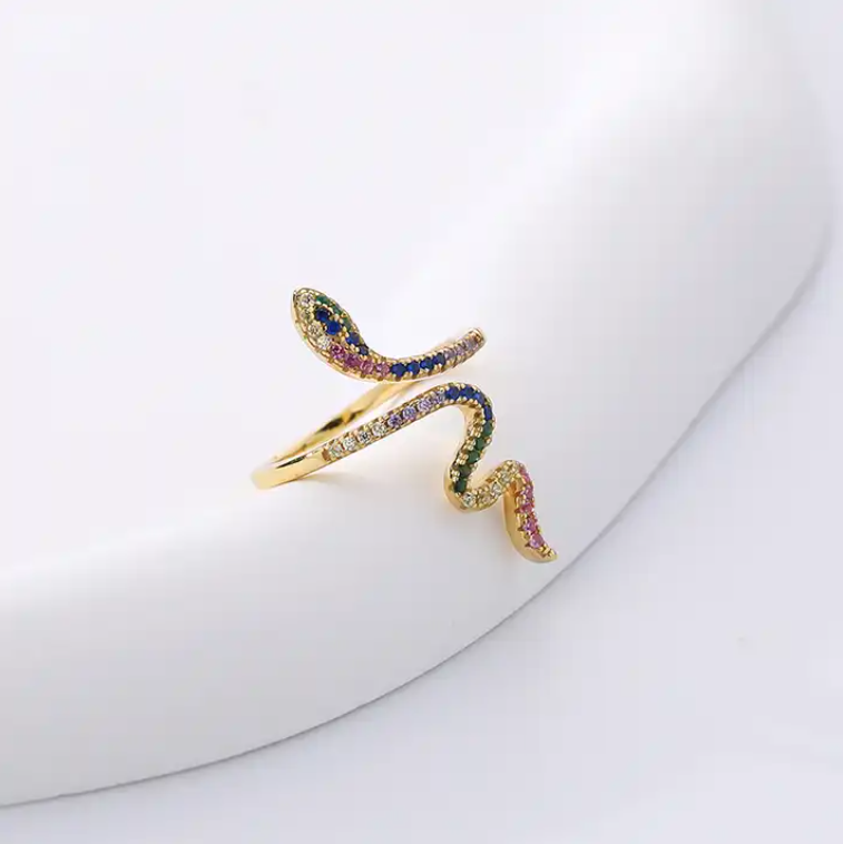 Inel argint 925 placat aur Multicolor snake (1)