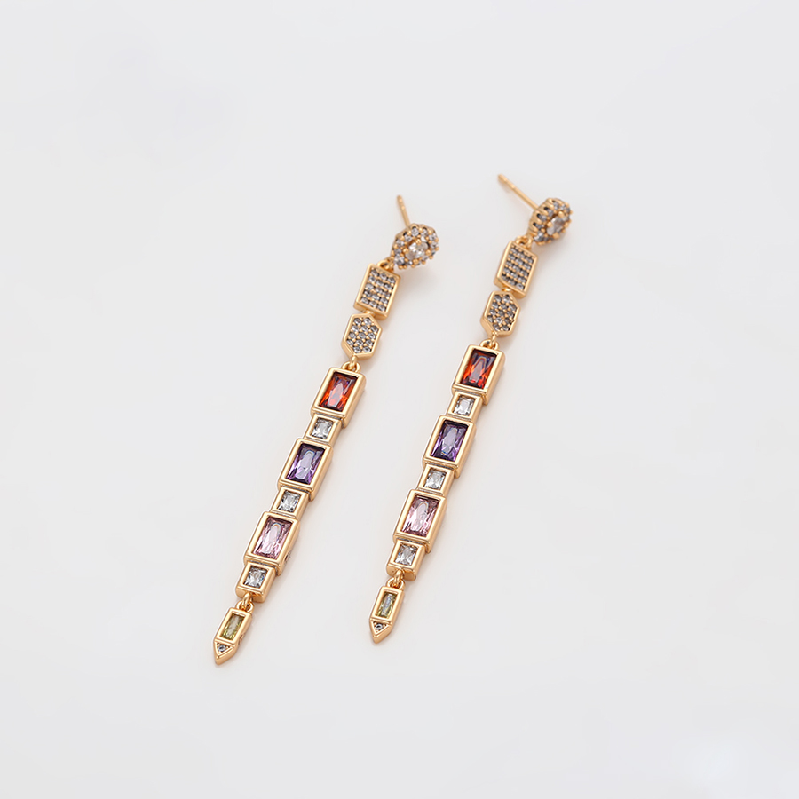 Cercei lungi cristale colorate placati aur (3)