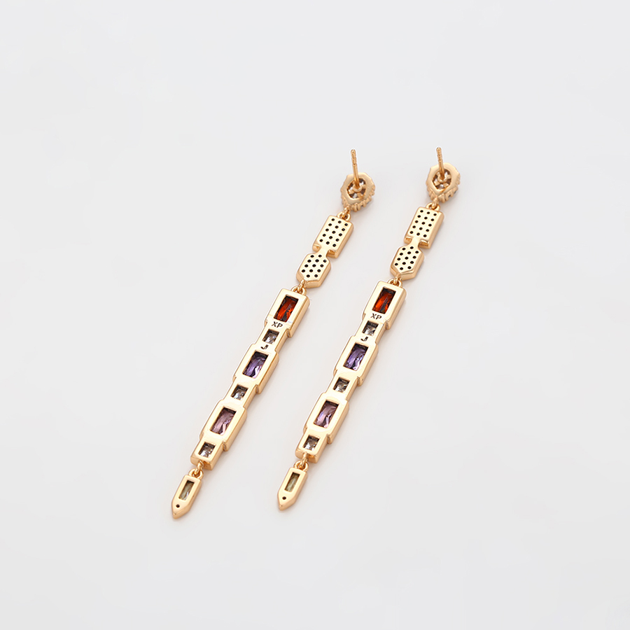 Cercei lungi cristale colorate placati aur (3)