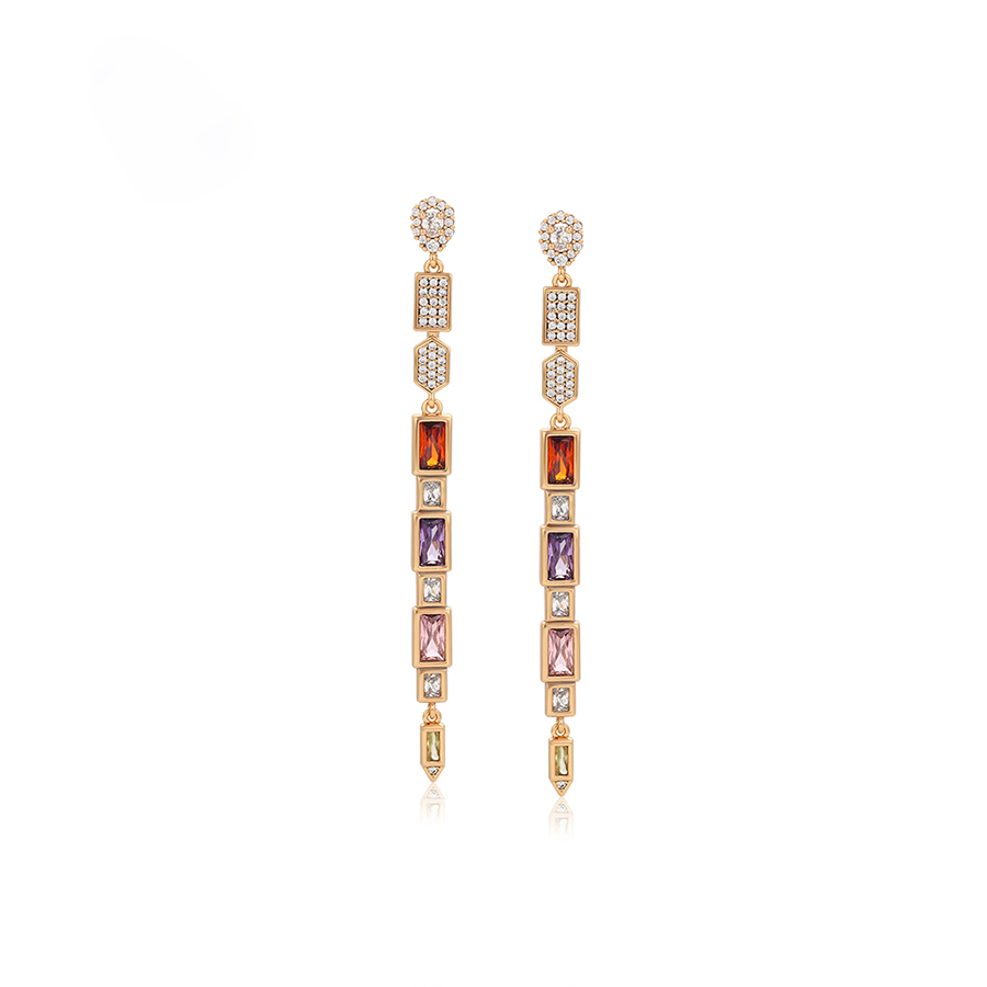 Cercei lungi cristale colorate placati aur (3)