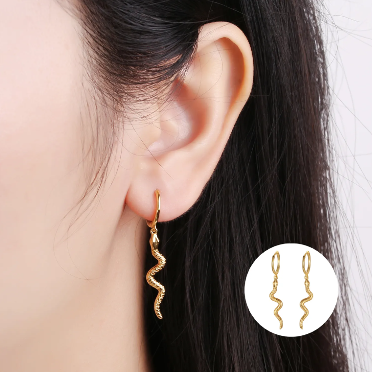 Cercei argint 925 placati aur Snake (2)
